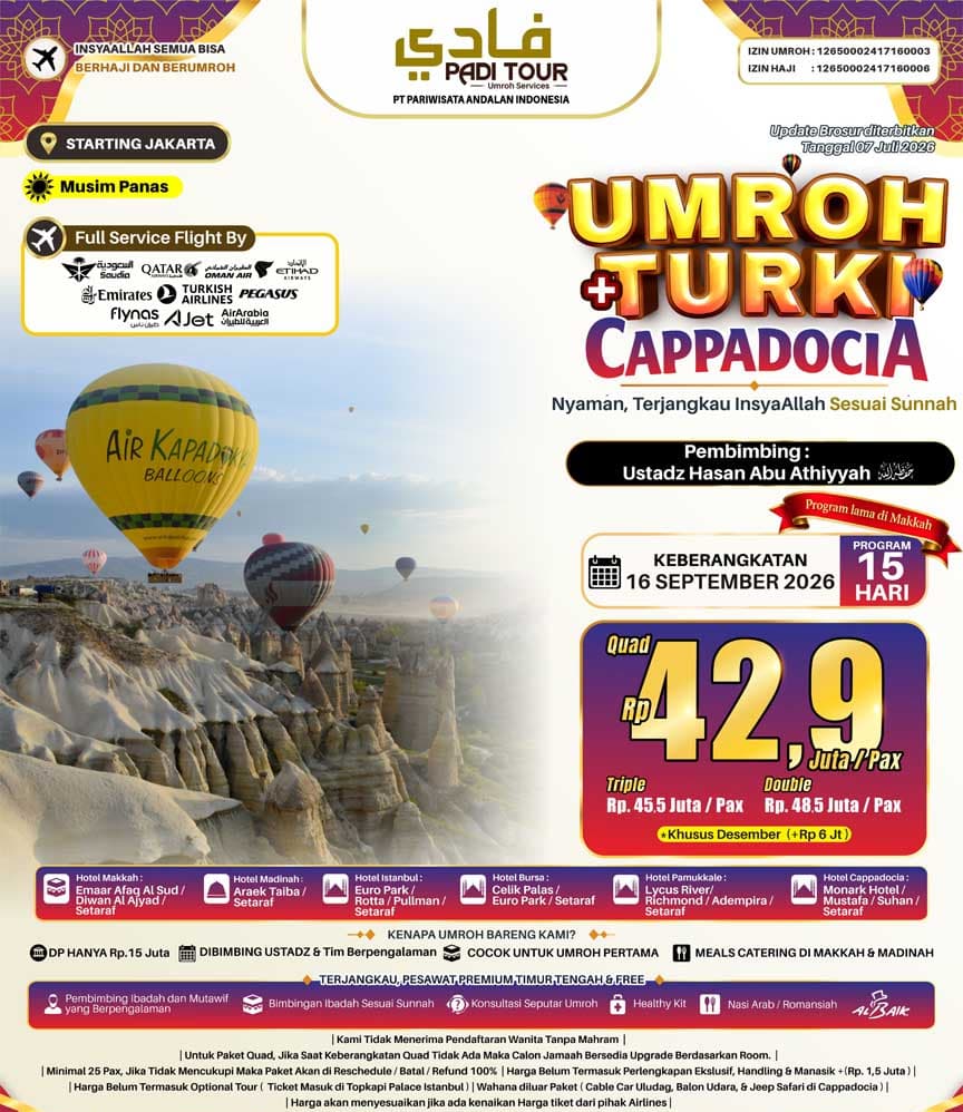 16 September 2026 (Umroh Plus Turki Cappadocia)