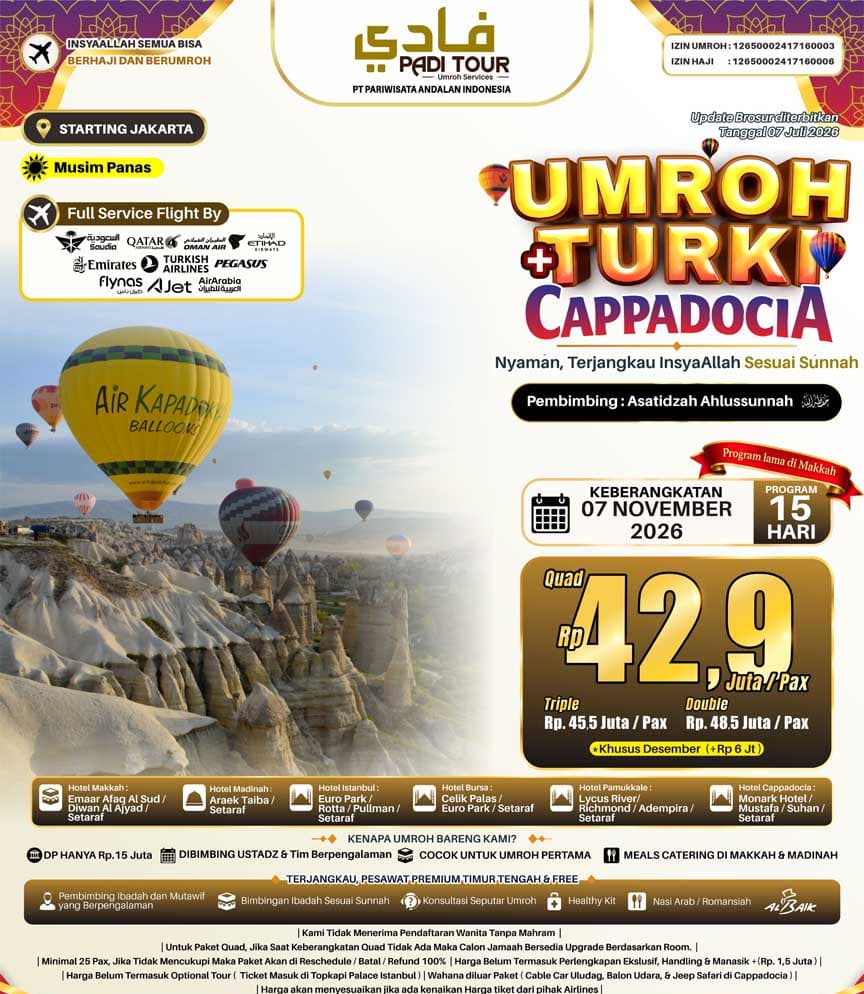 7 November 2026 (Umroh Plus Turki Cappadocia)