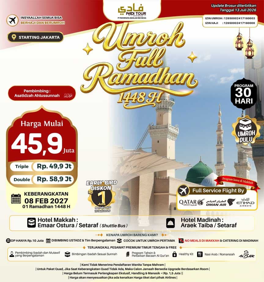 8 Februari 2027 (Umroh Awal Ramadhan)