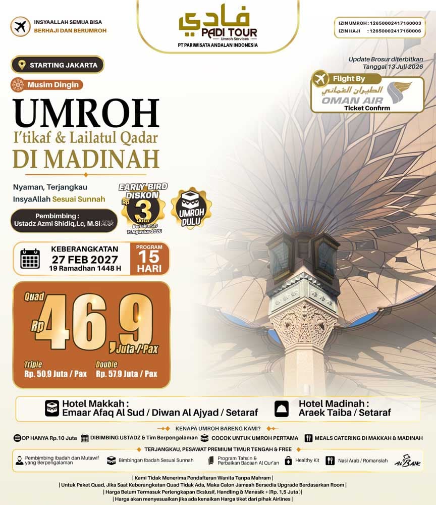 27 Februari 2027 (Umroh Itikaf di Madinah)
