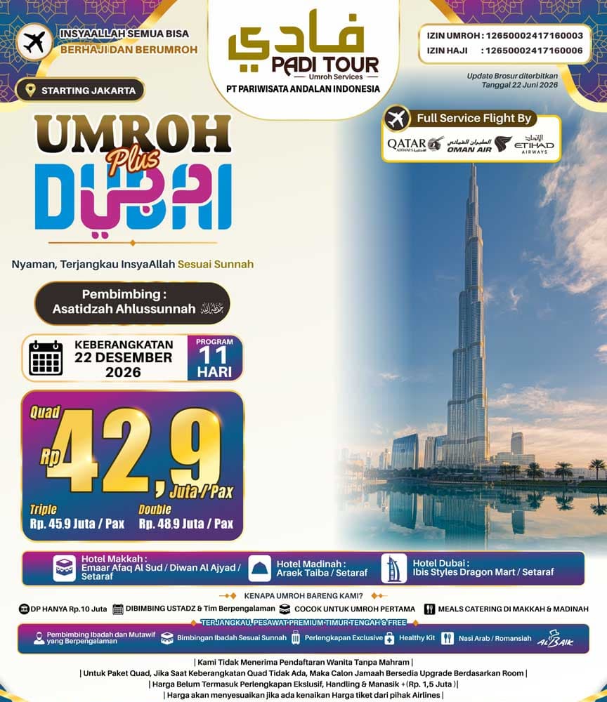 22 Desember 2026 (Umroh Plus Aqsha)