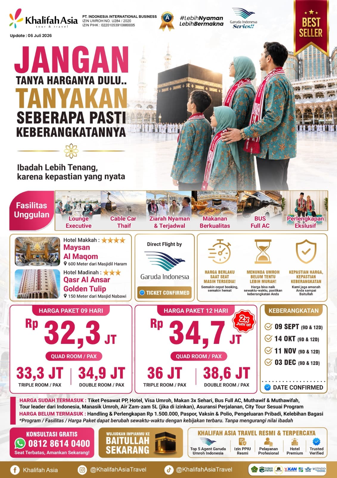 Umroh Reguler + Thaif, Cable Car 03 Des 9 Hari