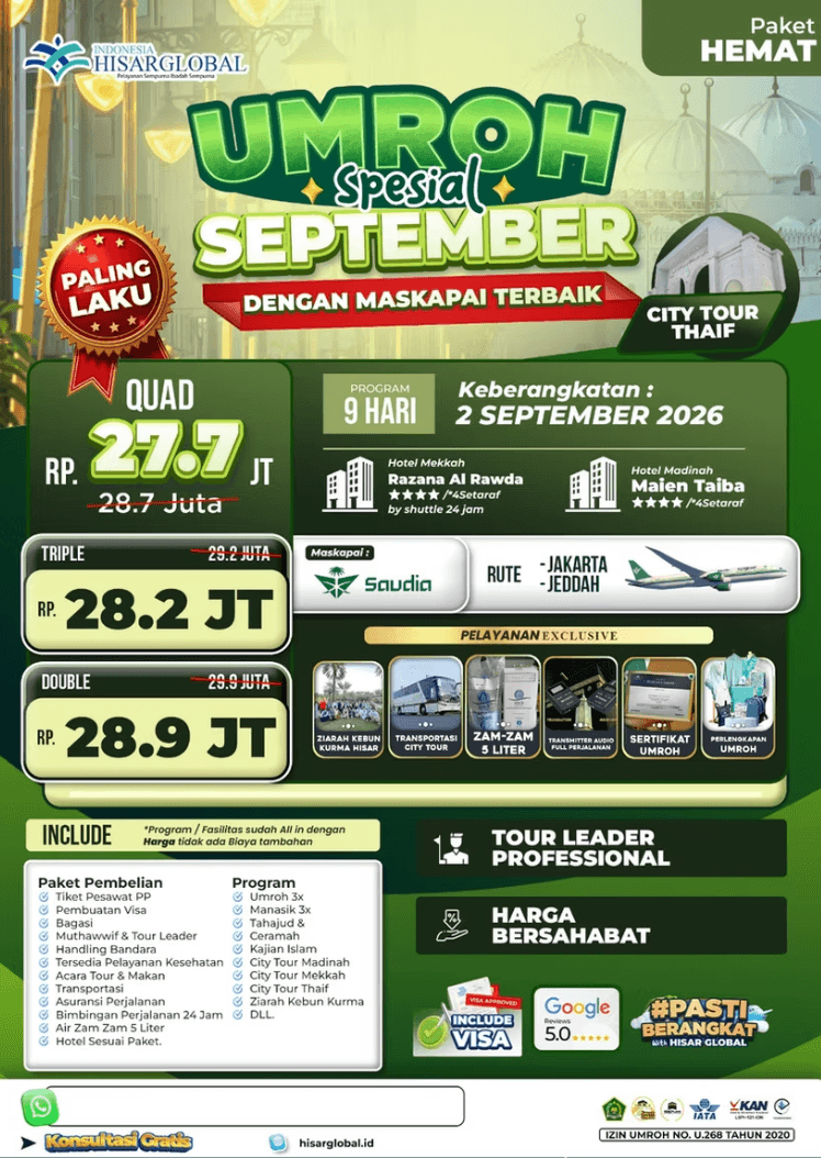 UMROH SPESIAL SEPTEMBER PLUS CITY TOUR THAIF