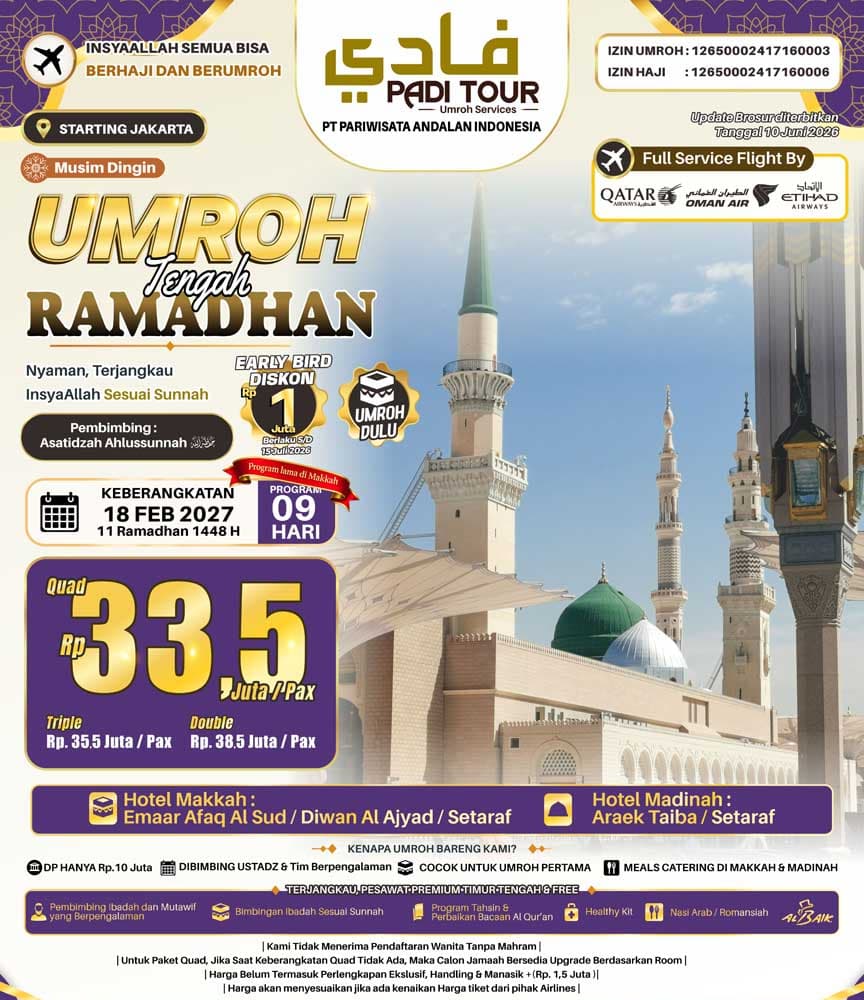 18 Februari 2027 (Umroh Tengah Ramadhan)