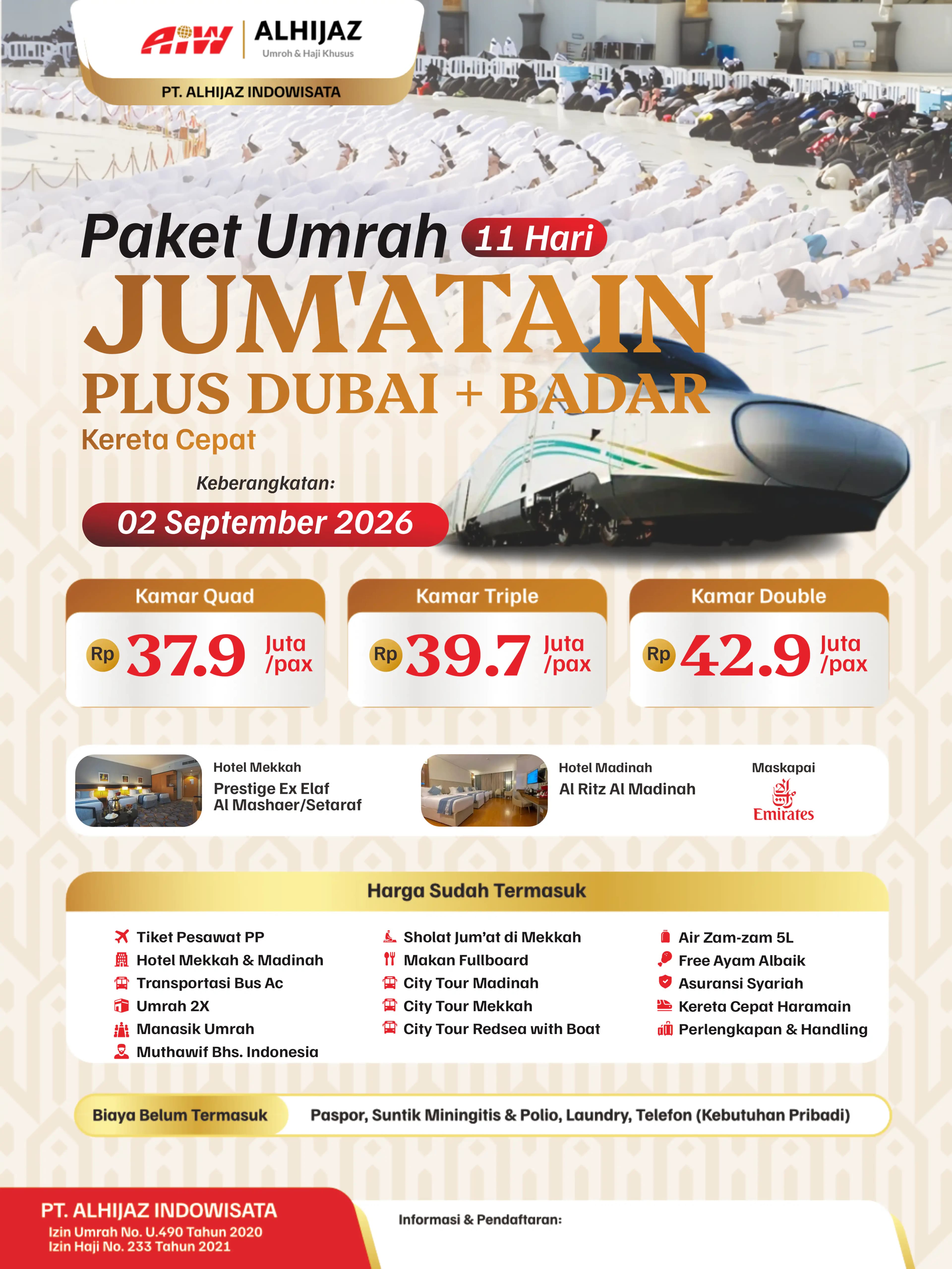 JUM'ATAIN PLUS DUBAI+BADAR 11HR ( KERETA CEPAT)
